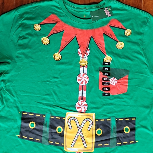 Holiday Party Elf T-Shirt Green 100% Cotton Christmas Crew Neck Men's 2XL - Picture 2 of 6